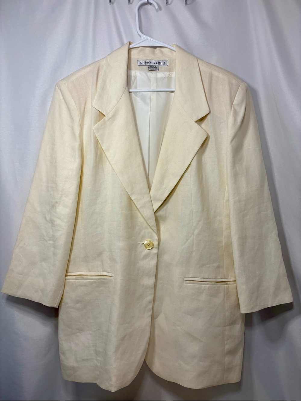 Vintage Larry Levine Cream Single-Button Blazer Jacket Shoulder Pads Pockets